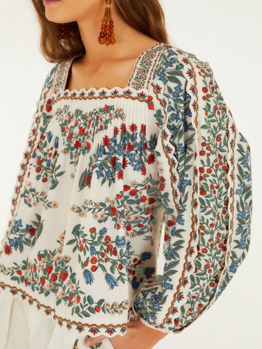Farm Rio Off White Fruit Beauty Scarf Blouse (NWT) Small - Picture 3 of 7